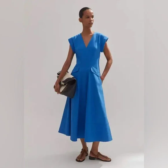 ME+EM Blue Tailored Midi Dress Size 12 Classic Old Money Elegance quiet luxury - Picture 2 of 16